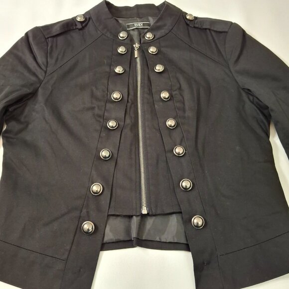 Womens Indie Goth Cropped Pea Coat Military Style Jacket Sz XL Epaulettes - Picture 7 of 16